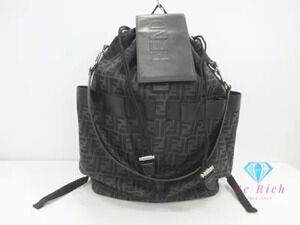 Fendi Zucca Drawstring Backpack Black Canvas Leather Bag